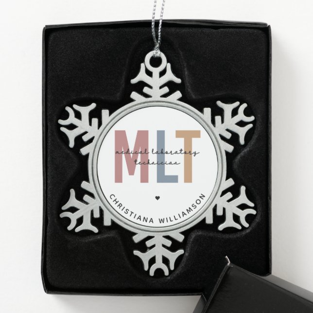 Personalized MLT Medical Laboratory Technician Snowflake Pewter Christmas Ornament (Box)
