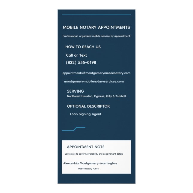 Personalized Mobile Notary Services Rack Card (Back)