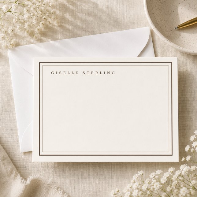 Personalized Mocha Brown Ivory Double Border Card (Creator Uploaded)