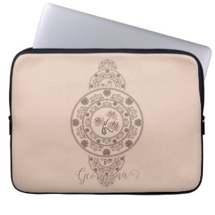 Personalized Mocha Rococo Lotus Ornamental Mandala Laptop Sleeve
