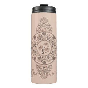 Personalized Mocha Rococo Lotus Ornamental Mandala Thermal Tumbler