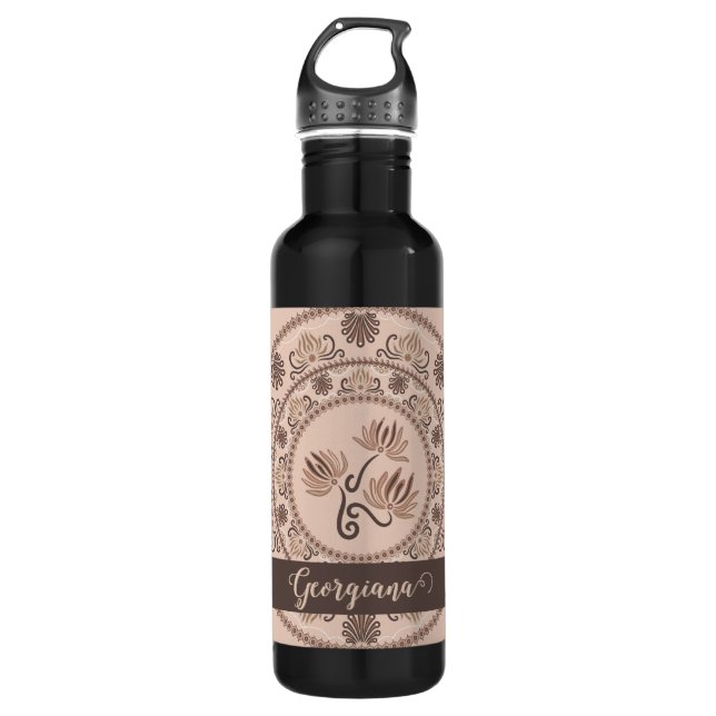 Personalized Mocha Rococo Revival Dot Mandala 710 Ml Water Bottle (Front)
