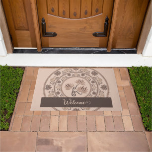 Personalized Mocha Rococo Revival Dot Mandala Doormat