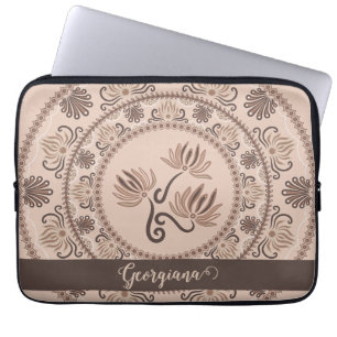 Personalized Mocha Rococo Revival Dot Mandala Laptop Sleeve