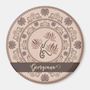 Personalized Mocha Rococo Revival Dot Mandala Magnet
