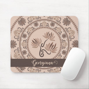 Personalized Mocha Rococo Revival Dot Mandala Mouse Pad