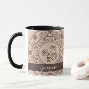 Personalized Mocha Rococo Revival Dot Mandala Mug