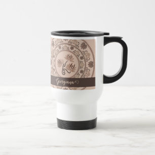 Personalized Mocha Rococo Revival Dot Mandala Travel Mug