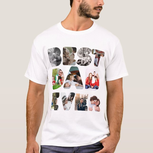 Personalized modern 11 photo Best dad ever T-Shirt (Front)