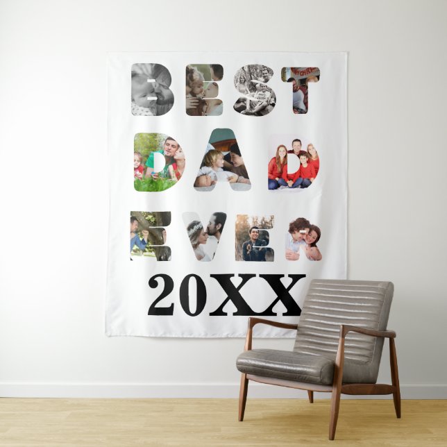 Personalized modern 11 photo Best dad ever Tapestry (In Situ)