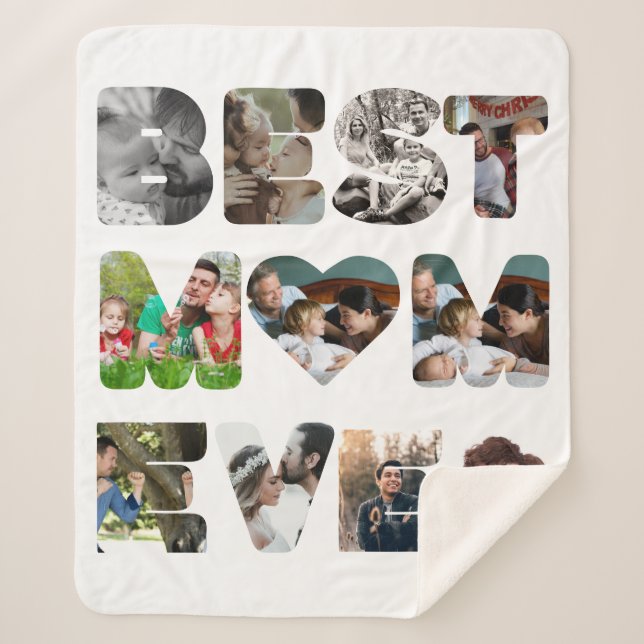 Personalized modern 11 photo Best mom ever Sherpa Blanket (Front)