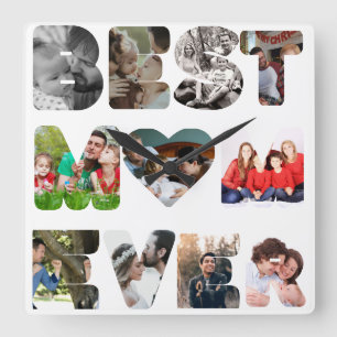 Personalized modern 11 photo Best mom ever Square Wall Clock