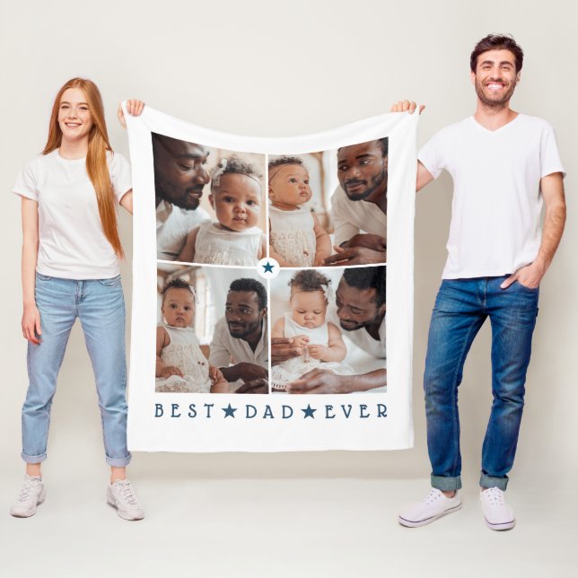 Personalized Modern 4-Photo 'Best Dad Ever' Fleece Blanket (In Situ)