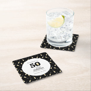 Personalized Modern 50 and Fabulous Birthday Square Paper Coaster