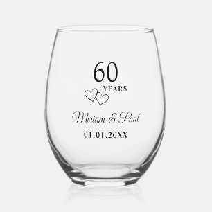 Personalized Modern 60th Wedding Anniversary Gift Stemless Wine Glass