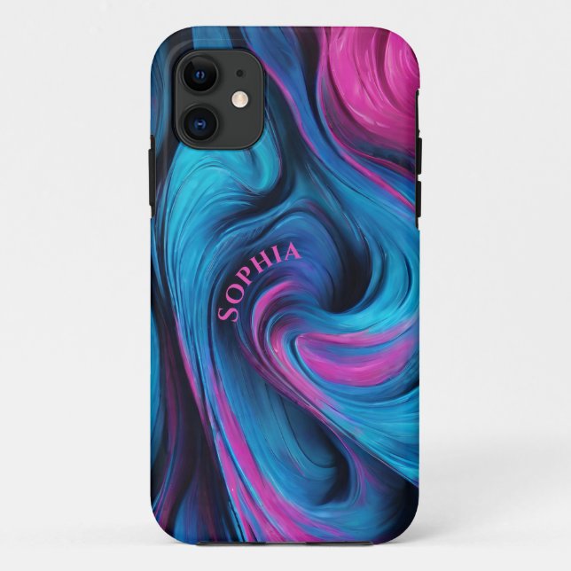 Personalized Modern Abstract-Blue and Fuchsia- Case-Mate iPhone Case (Back)