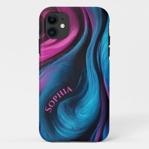 Personalized Modern Abstract-Blue and Fuchsia- iPhone 11 Case