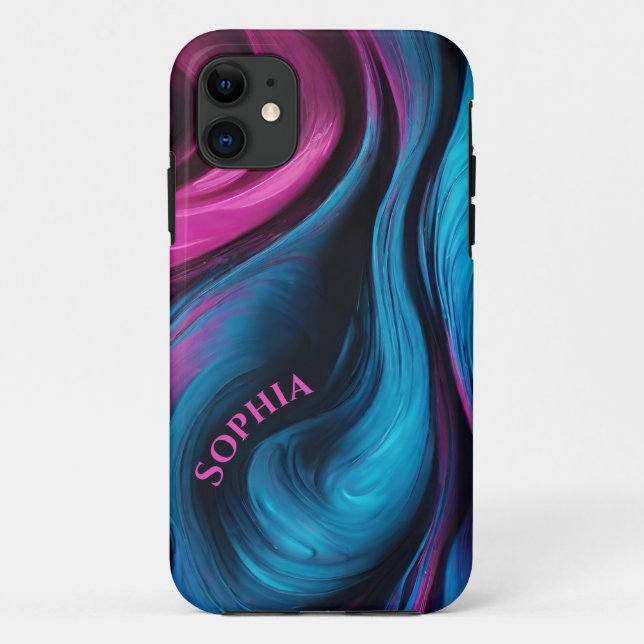 Personalized Modern Abstract-Blue and Fuchsia- Case-Mate iPhone Case (Back)