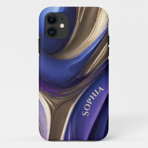Personalized Modern Abstract-Blue Purple and Gold- iPhone 11 Case