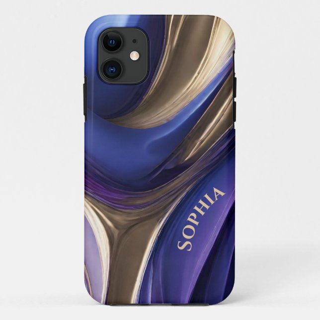 Personalized Modern Abstract-Blue Purple and Gold- Case-Mate iPhone Case (Back)