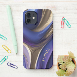 Personalized Modern Abstract-Blue, Purple and Gold iPhone 12 Case