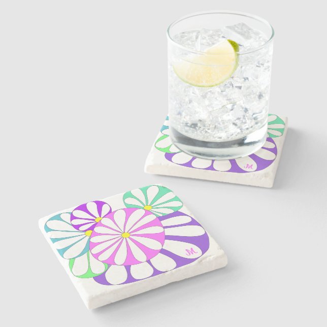 Personalized Modern Abstract Colourful Design Stone Coaster (Side)