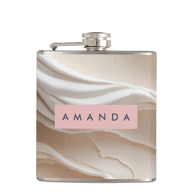 Personalized Modern Abstract Cream Swirl Hip Flask (Front)