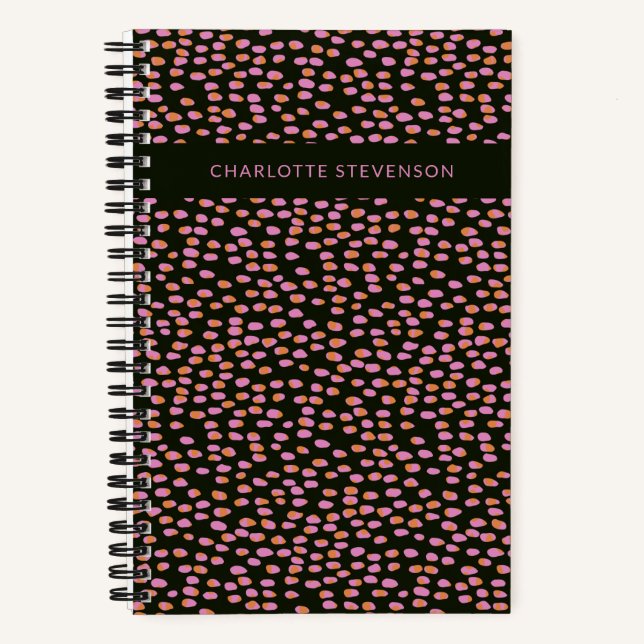 Personalized Modern Abstract Dotted Black Pink Notebook (Front)