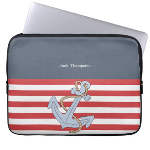 Personalized modern anchor navy and red laptop sleeve