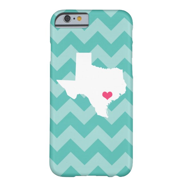 Personalized Modern Aqua Chevron Texas Heart Case-Mate iPhone Case (Back)