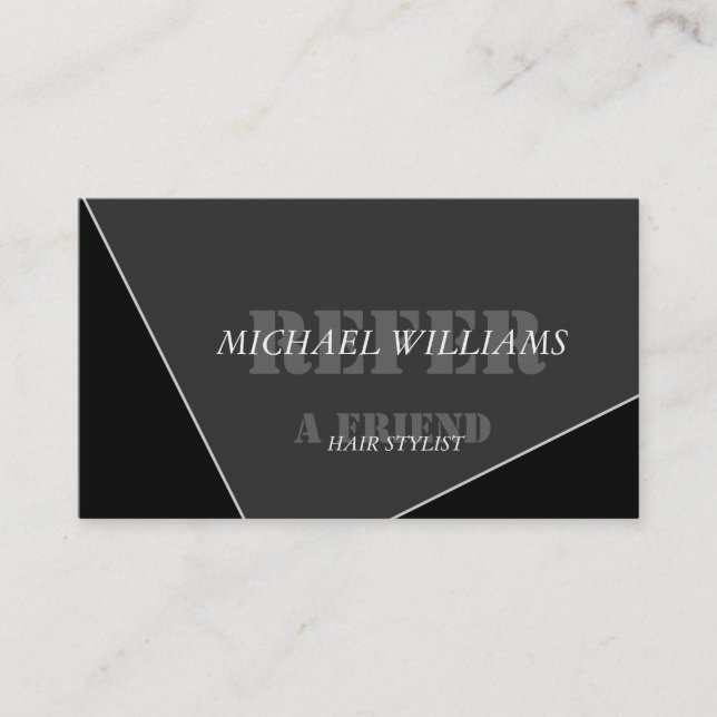 Personalized Modern Artistic Grey Black Monogram Referral Card (Front)