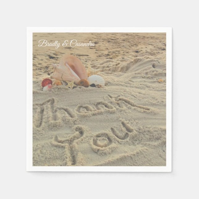 Personalized Modern Beach Wedding Shells Thank you Napkin (Front)
