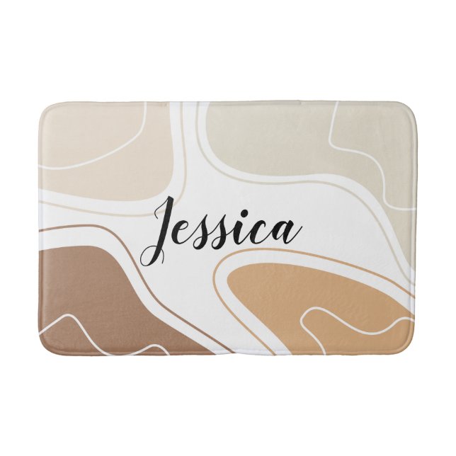 Personalized Modern Beige Geometric Bath Mat (Front)