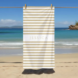 Personalized Modern Beige Striped Pattern Beach Towel