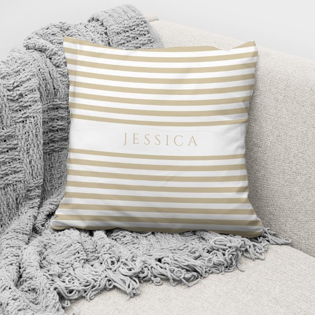Personalized Modern Beige Stripes Pattern Throw Pillow (Creator Uploaded)