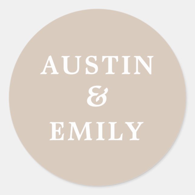 Personalized Modern Beige Wedding Classic Round St Classic Round Sticker (Front)