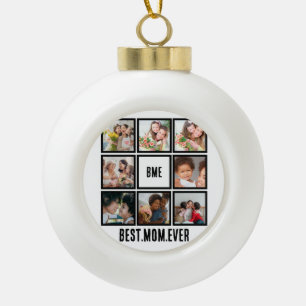 Personalized Modern Best Mom Ever 8 Photo Collage  Ceramic Ball Christmas Ornament