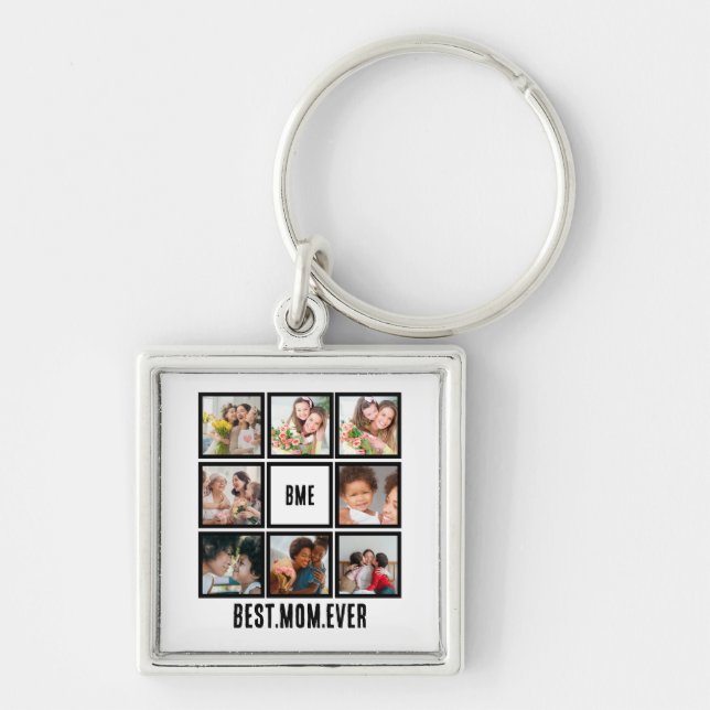 Personalized Modern Best Mom Ever 8 Photo Collage Keychain (Front)