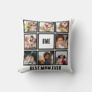 Personalized Modern Best Mom Ever 8 Photo Collage Throw Pillow