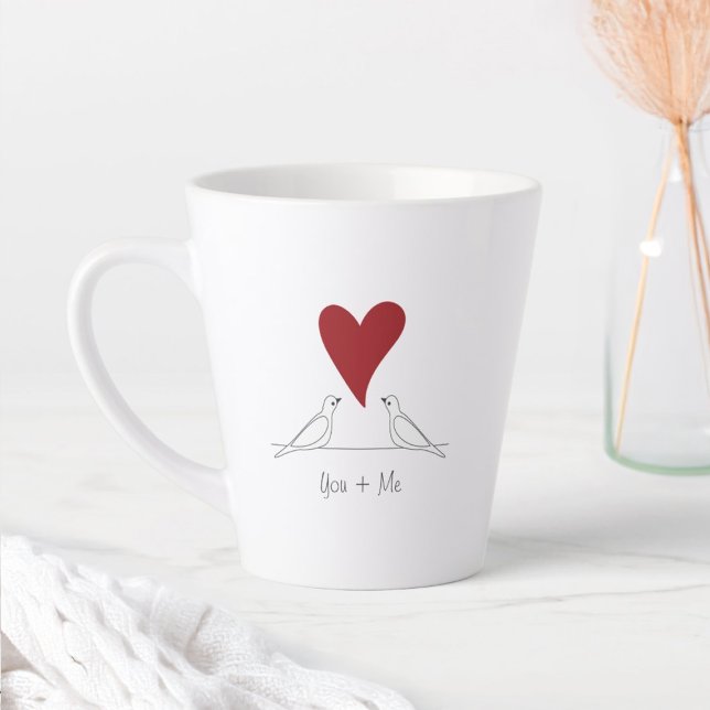 Personalized Modern Birds in Love Red Heart Latte Mug (Creator Uploaded)