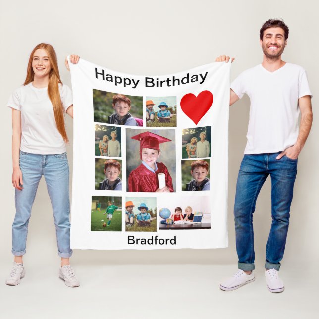 Personalized Modern Birthday 11 Photo Collage   Fleece Blanket (In Situ)