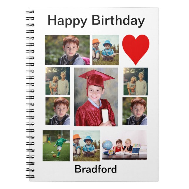 Personalized Modern Birthday 11 Photo Collage   Notebook (Front)