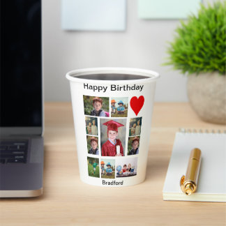 Personalized Modern Birthday 11 Photo Collage   Paper Cups