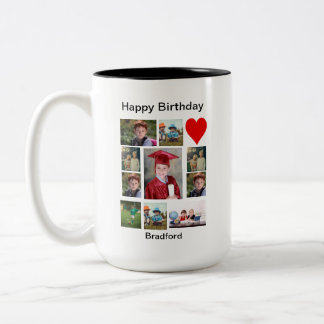 Personalized Modern Birthday 11 Photo Collage   Two-Tone Coffee Mug