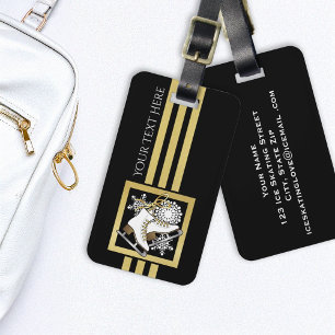 Personalized Modern Black and Gold Ice Skating Luggage Tag