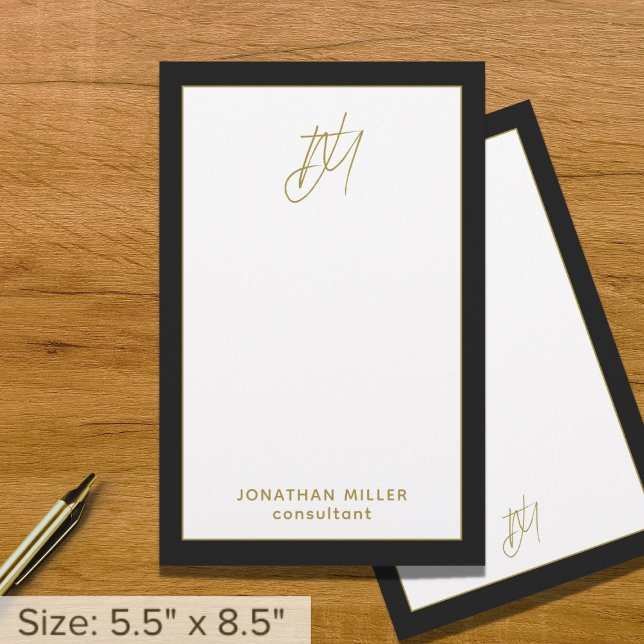 Personalized Modern Black and Gold Monogram Stationery (Creator Uploaded)