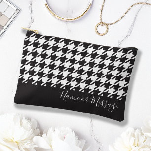 Personalized Modern Black and White Houndstooth Accessory Pouch
