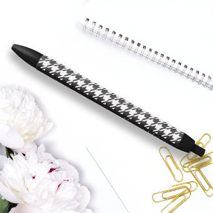 Personalized Modern Black and White Houndstooth Ink Pen