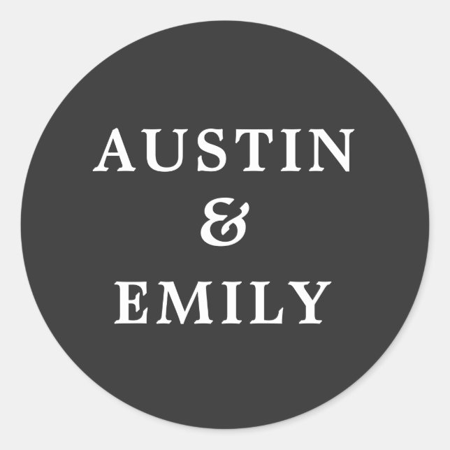 Personalized Modern Black and White Wedding Classic Round Sticker (Front)
