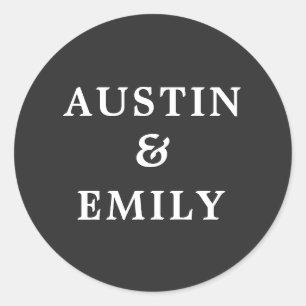Personalized Modern Black and White Wedding Classic Round Sticker